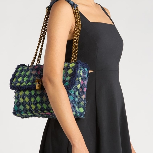 Kurt Geiger NWT Medium Kensington Flocked Denim Crossbody - Picture 4 of 8